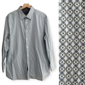 Robert Graham Men's Button Up Dress Shirt Flip Cuffs White Blue 17 32/33